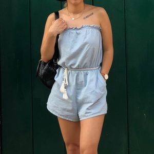 Blue strapless romper